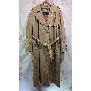 Vintage Trench Coat Mens Large 42 Khaki Tan Wool Blanket Lined Parka Tie Button